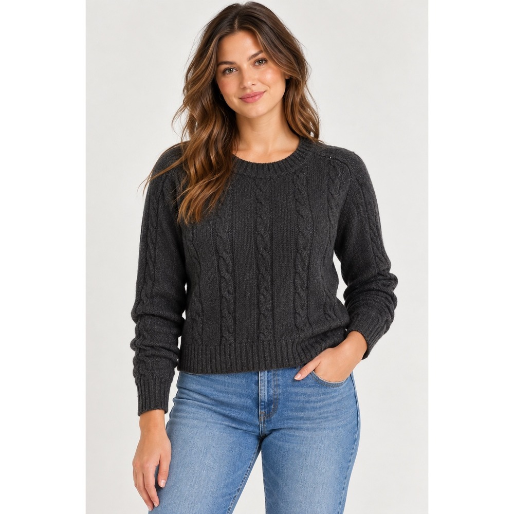 J.Crew Charcoal Gray 100% Lambswool Cable Knit Crewneck Sweater Large